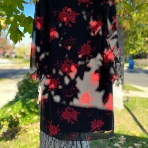 Elegant Black and Red Floral Dress